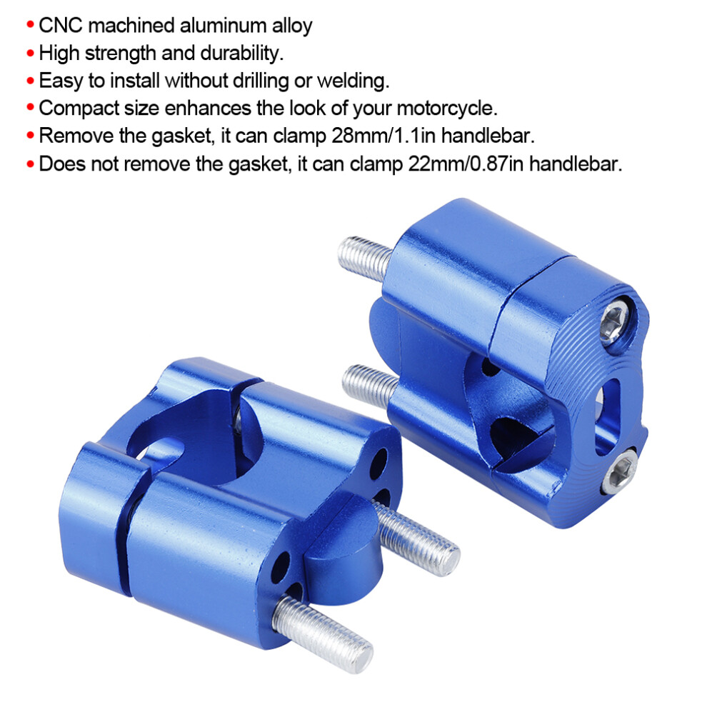 Pair 22Mm/28Mm 1/8In 7/8In Motorcycle Handlebar Mount Clamps Riser Adapter Cnc Aluminum Alloyblue 7611323926248