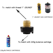 Gasflesconverter, schakelpook, navuladapter, gasfornuis, kampeerfornuis, cilinders + gaspatroonkop