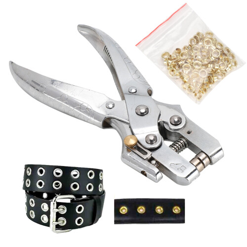 Multi Function Punch Pliers Silver 60# Steel Electroplated Eyelet Hole Punching Tool