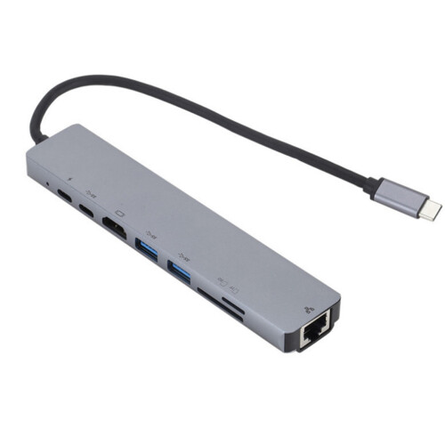 8in1 TypeC Interface to USB 3.0 Hub HDMI RJ45 Ethernet Mini SDTF OTG Adapter 2