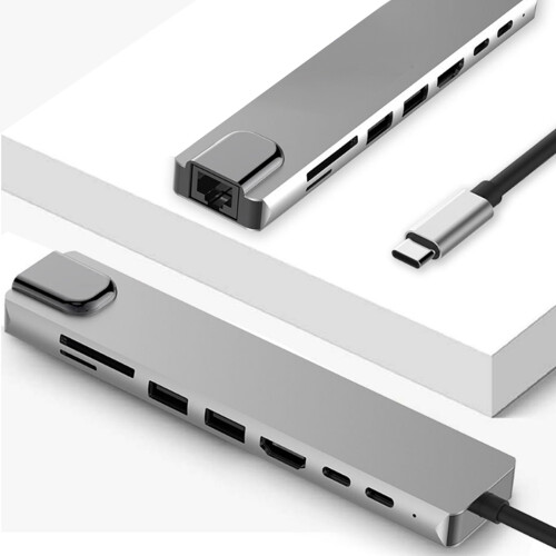 8in1 TypeC Interface to USB 3.0 Hub HDMI RJ45 Ethernet Mini SDTF OTG Adapter