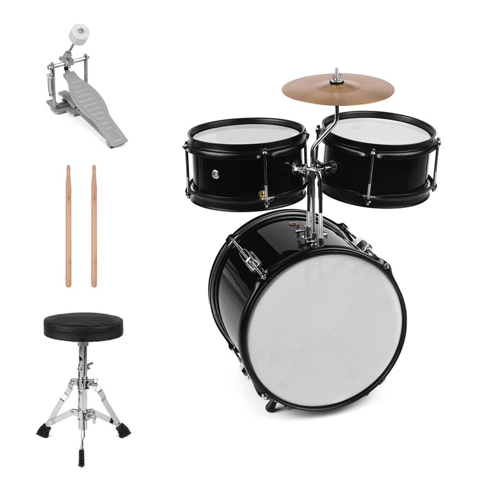Kids Children Junior Beginners 3-Piece Drum Set Drums Kit Percussion Musical Instrument with Cymbal Drumsticks Adjustable Stool