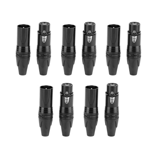 5 Pair 3 Pin XLR Plug Audio Socket Cannon Connector Black 1