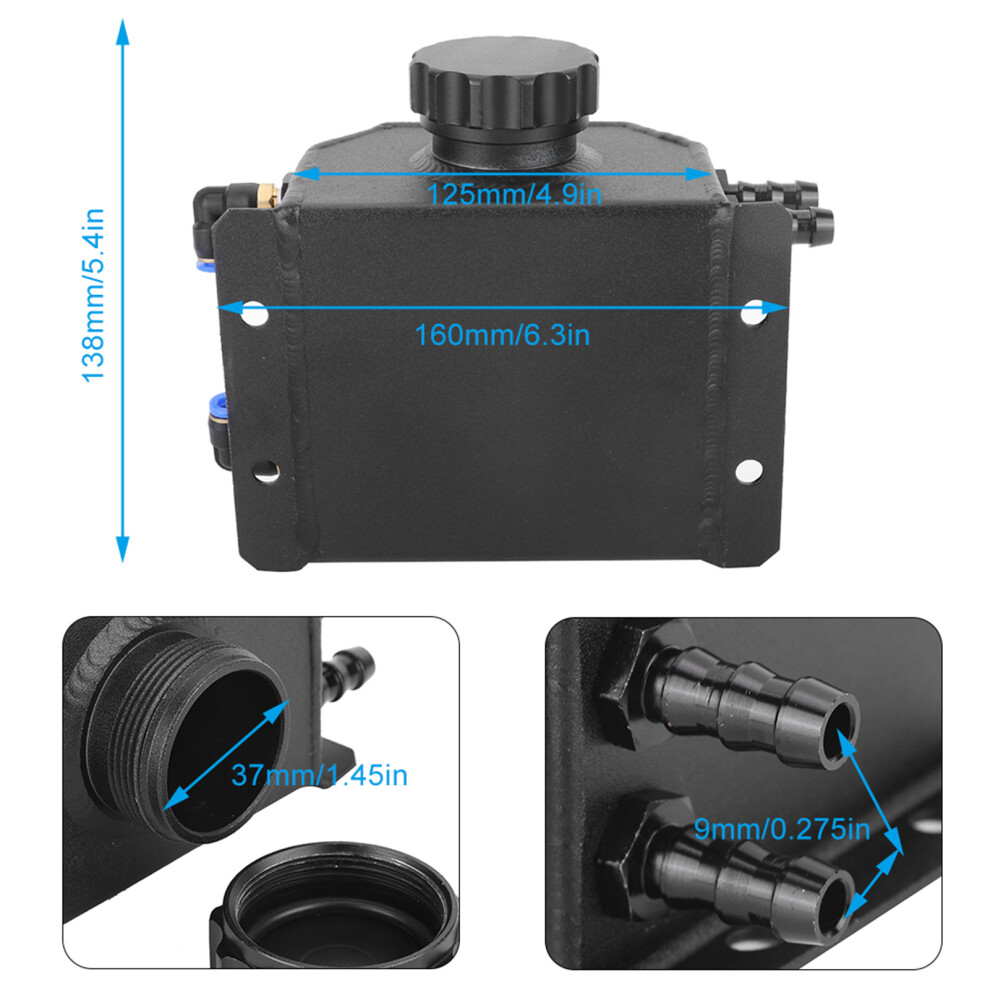 1L Quadrate Radiator Coolant Overflow Bottle Recovery Water Tank Reservoir Black 8021323959761