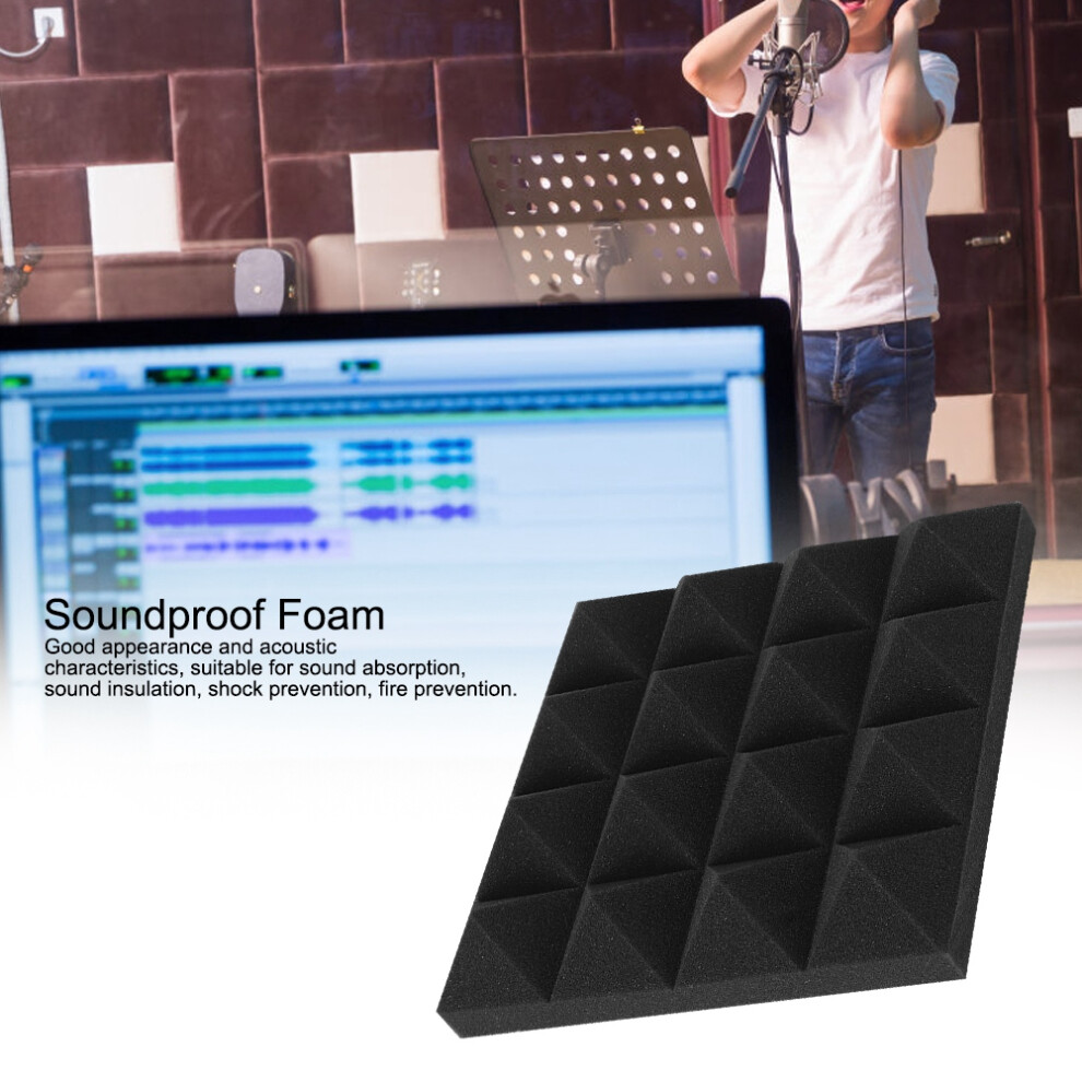 6Pcs Pyramid Shape Sound Absorbing Cotton Foam Acoustic Panels Studio Soundproofing Foam(Black ) 7691323960978