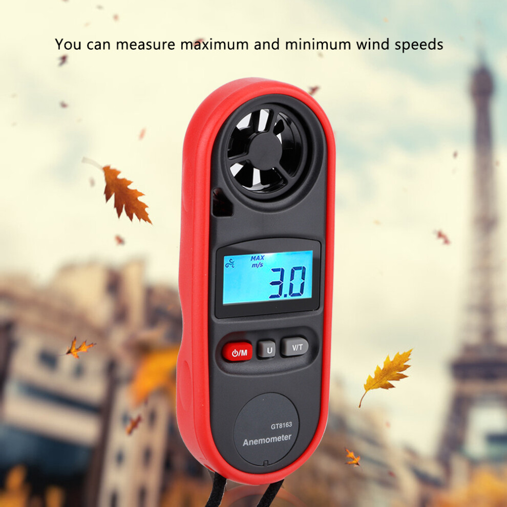Gt8163 Handheld Digital Lcd Portable Digital Anemometer Wind Speed Gauge Wind Temperature Meter Thermometer 6911323965584