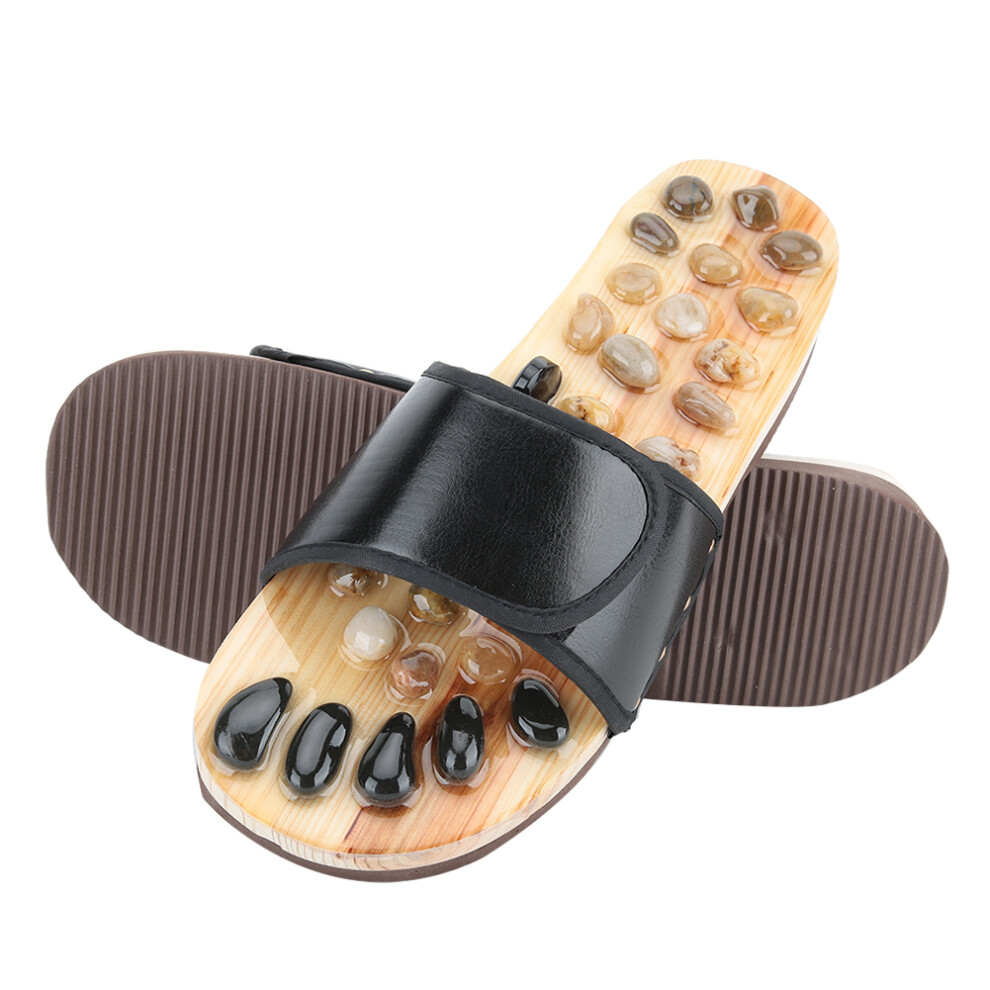 Foot Massage Slippers Pebble Stone Sandal Acupuncture Feet Relax Shoes Health CareBlack 37-38