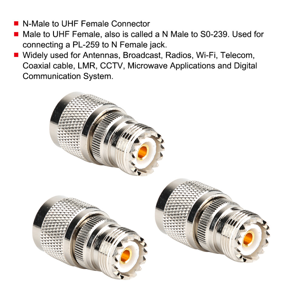 3Pcs 50Ohm N Male To Uhf Female Connector Rf Coaxial Adapter For Antennas Broadcast Radios 5091323983021