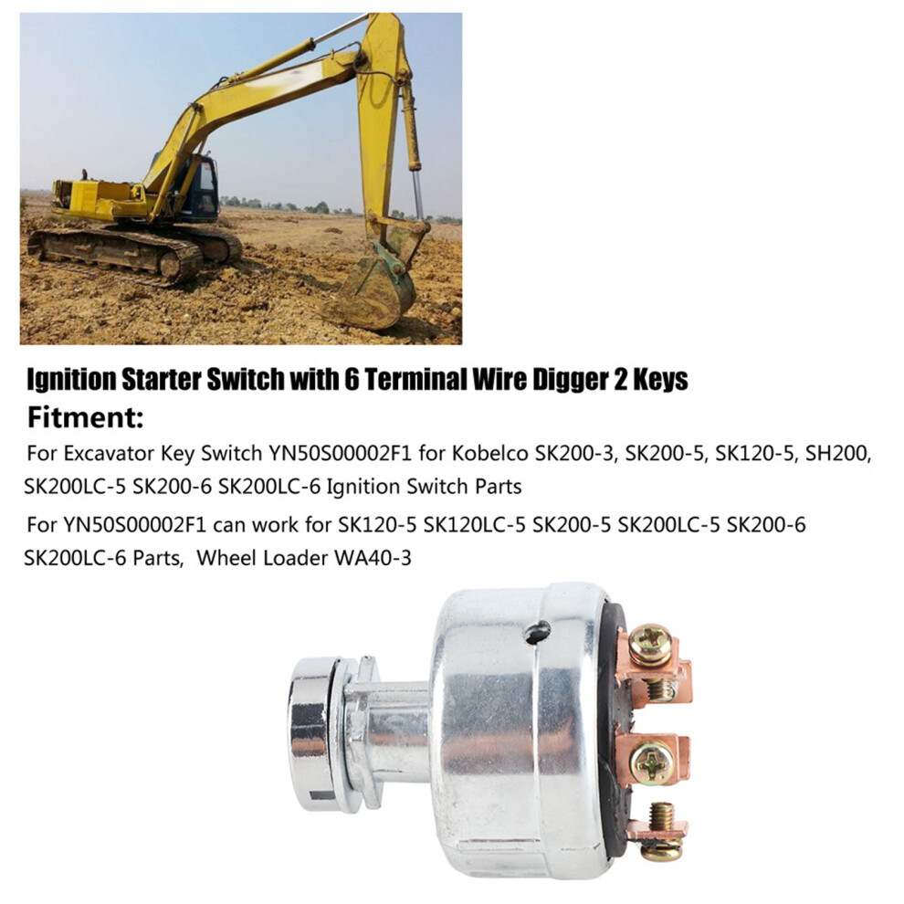 For Kobelco Sk200â3 Sk200â5 Sk120â5 Ignition Starter Switch With 6 Terminal Wire Digger 2 Keys 4951323991321