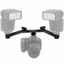 Aluminum Alloy Bracket Holder Stand with Double Hotshoe for Camera Flashlight Speedlite