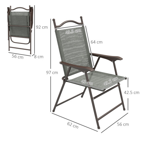 Outsunny Outsunny Folding Chairs Set, Breathable Mesh Fabric Seat, Dark Grey 2
