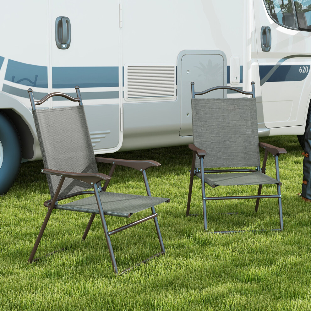 Outsunny Folding Chairs Set, Breathable Mesh Fabric Seat, Dark Grey