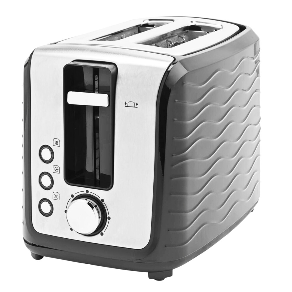 Progress Black Wave Textured 2-Slice Toaster Reheat Defrost Cancel Crumb Tray