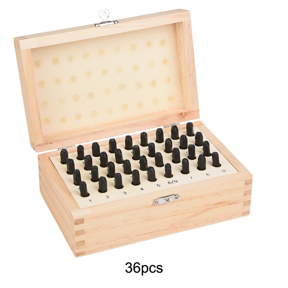 36Pcs 4Mm Steel Letter & Number Punch Set Alphabet Stamp Die Wooden Box Case 8411324030345