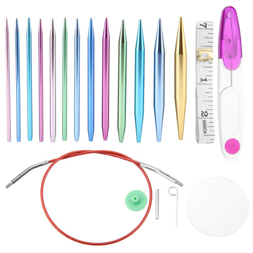26Pcs Interchangeable Aluminium Knitting Needle with 4Pcs Circular Plastic Wires Set