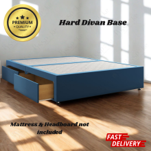 (Blue Plush, 3ft Single (with 2 Drawers)) Divan Bed Base Hard Reinforcement Bed Velvet Upholstred Plateform Bed with Storage Drawers