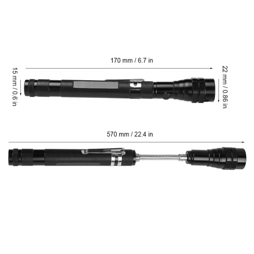 Multi function Mini Flexible Telescopic LED Flashlight Rotatable Torch with Magnetic End(Black) 2