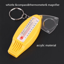 4-in-1 Notfallüberlebenspfeife Kompass Thermometer Lupe, Gelb