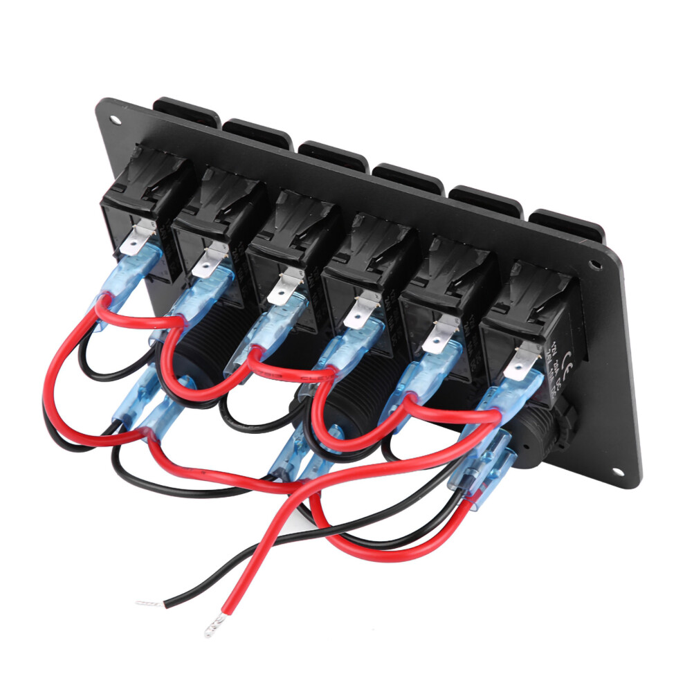 12V 24V 6 Gang Car Boat Led Rocker Switch Panel Dual Usb Voltmeter Cigarette Lighter Orange 8451324048247