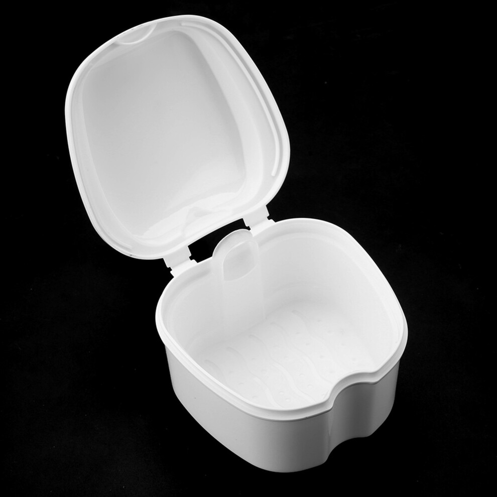 White Denture False Teeth Storage Box Case With Filter Screen Dental Appliance