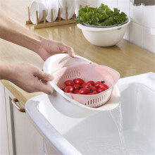 Double layer Drain Basket Fruit Vegetable Washing Colander Strainer Kitchen Tool (Pink)