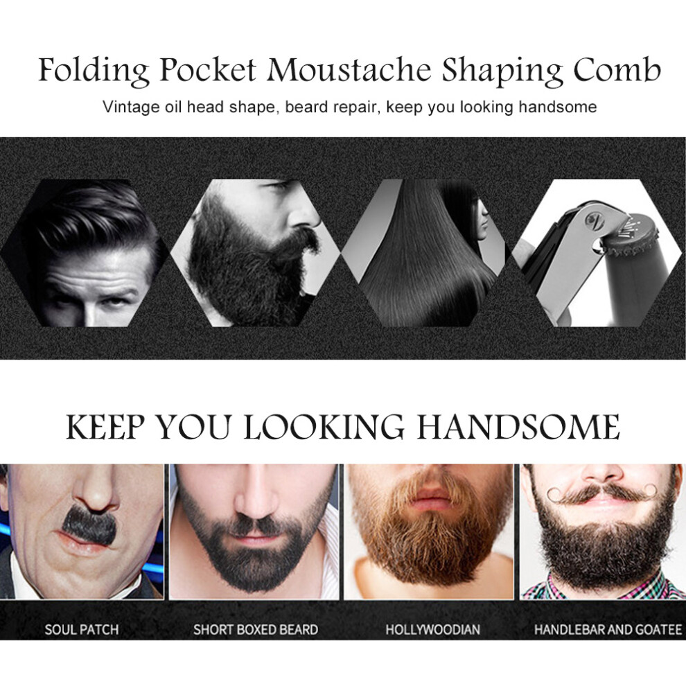 Unisex Folding Pocket Moustache Shaping Comb Stainless Steel Round Comb Teeth Beard Comb 02#