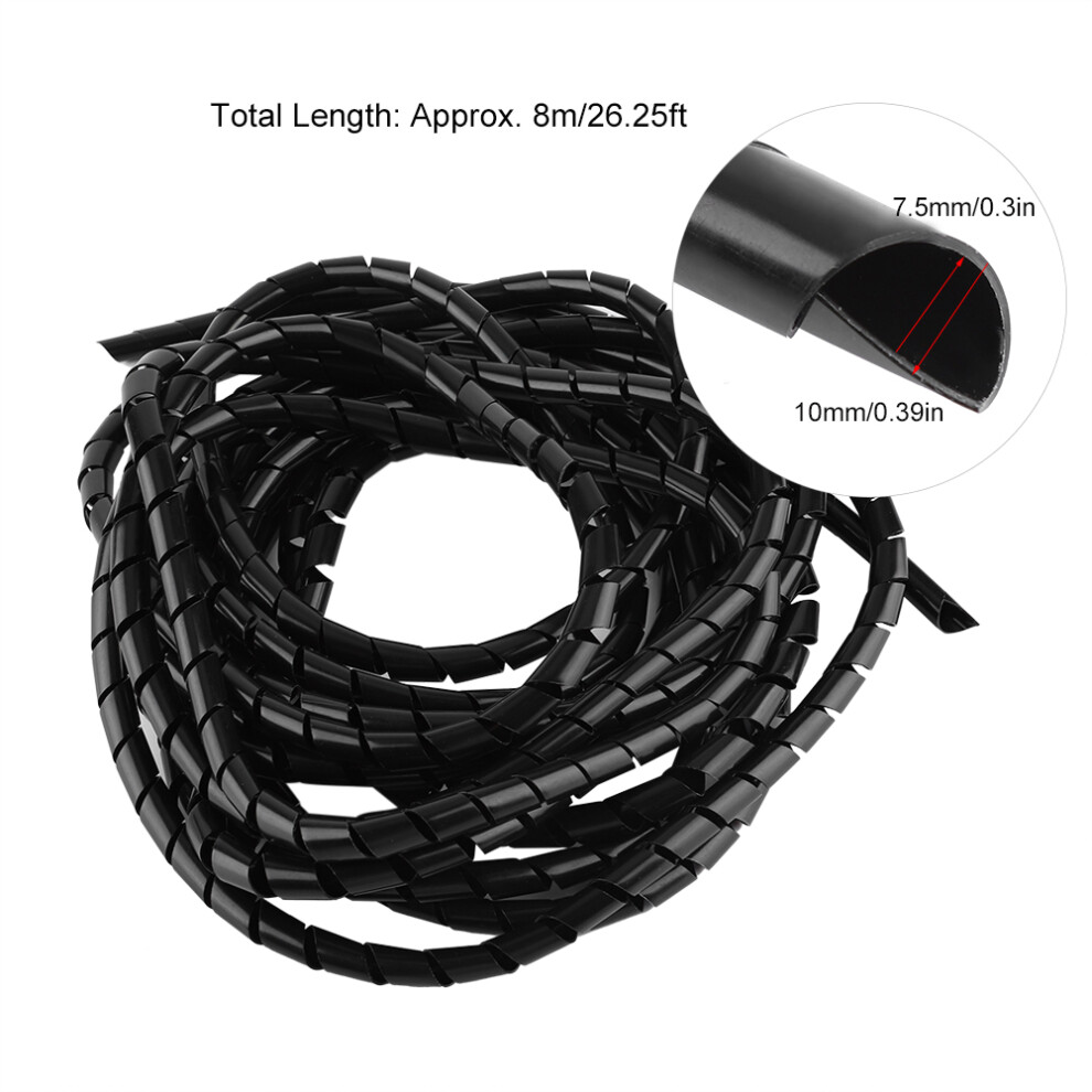 Spiral Cable Wrap Wire Protectvie Binding Organizer Home Office Cord Management 10Mm (Black) 4601324066770