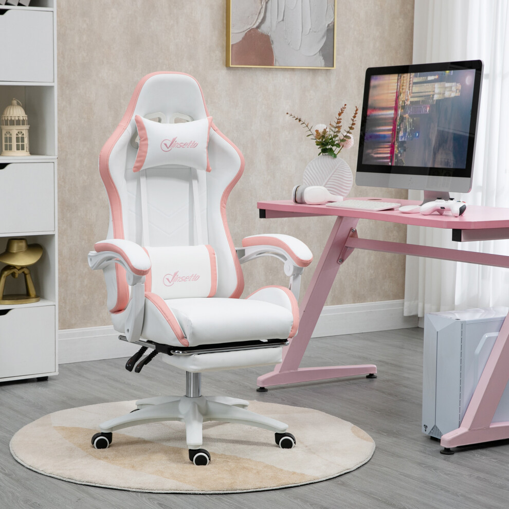 Vinsetto Gaming Chair - Racing Style - Pink - Reclining Footrest - PU Leather - Adjustable Height - Image 5