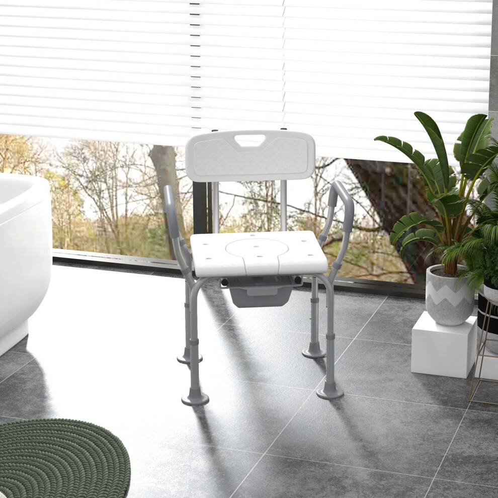 Homcom 3-In-1 Shower Chair Adjustable Bedside Commode Raised Toilet Seat White