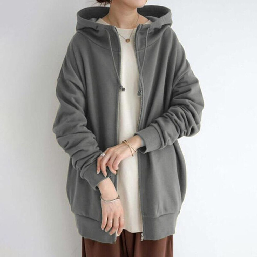 (XXXXL, grey) Oversize Women Sweatshirts Hoodies Winter Zipper Long Pocket Jackets Coat Hoody Ladies Hooded Streetwear Harajuku Fleece Outwear