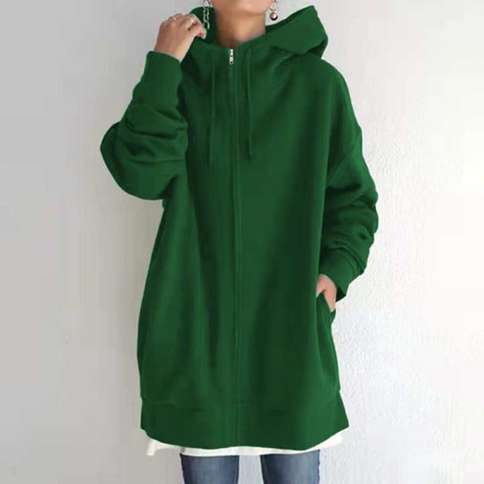 (M, dark green) Oversize Women Sweatshirts Hoodies Winter Zipper Long Pocket Jackets Coat Hoody Ladies Hooded Streetwear Harajuku Fleece Outwear