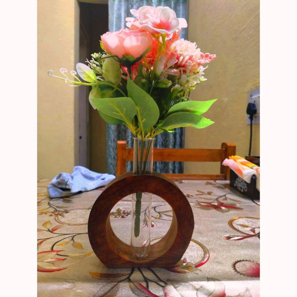 Shoppee Wooden 1 Glass Test Tube Home Decor Planter Modern Flower Vase With Wood Stand Plant Propagation