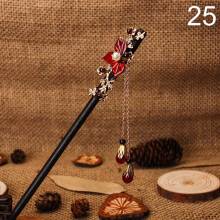 (25) 1pc Chinese Traditional Wooden Hairpins Tassel Pendant Hair Jewelry Hair Stick Hair Accessories