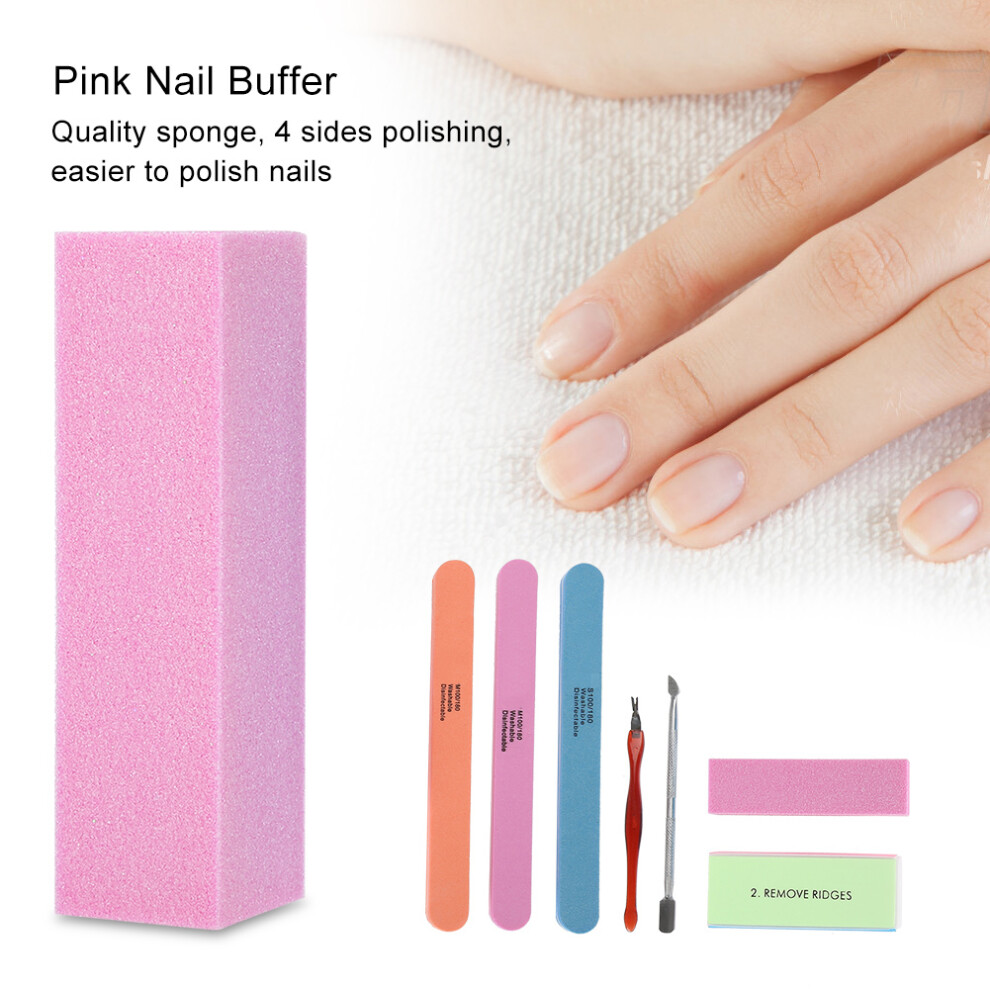 Pink Manicure Set Nail Polisher Nail Files Buffer Kit Dead Skin Pusher Cuticle Removal Nail Caretool