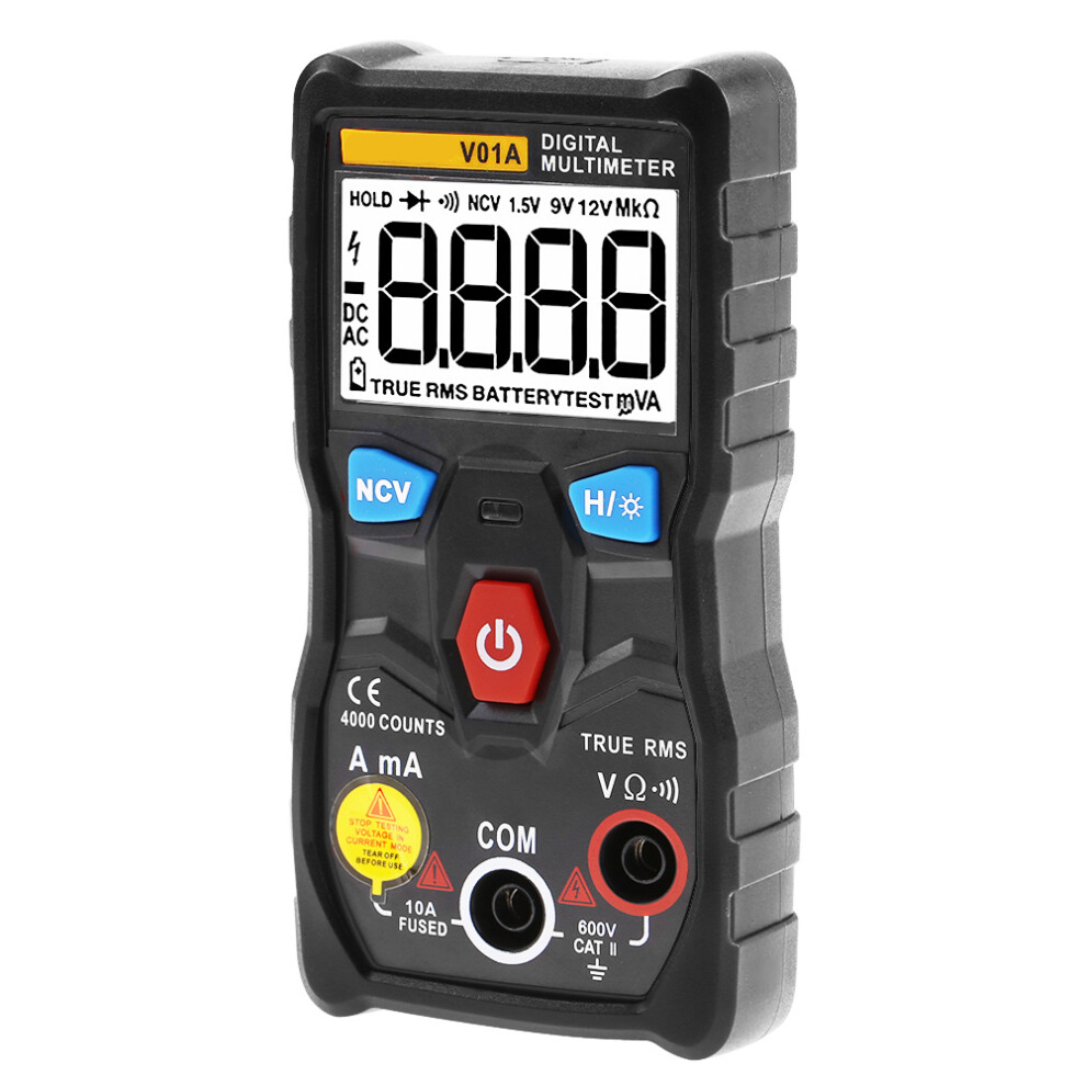 Aneng V01a Auto Range True Rms Digital Multimeter Ac/Dc Current Voltage Ohm Tester (Black) 9481324101290