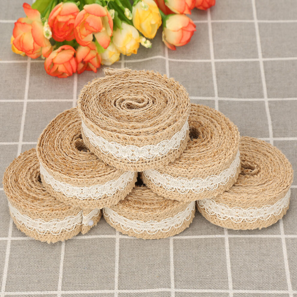 6pcs 2M/Roll Burlap Rolls with Lace Hessian Jute Ribbon for Wedding Decoration Craft
