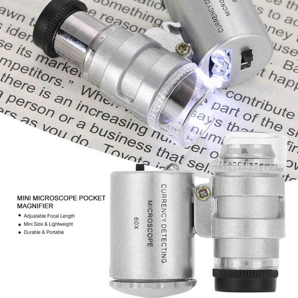 Light 60X Mini Microscope Pocket Magnifier Loupe Magnifying Glass With Led