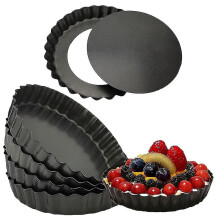 6 Pack 5 Inch Mini Tart Pans With Removable Bottom Round Nonstick Quiche , Heavy Duty Fluted Side P