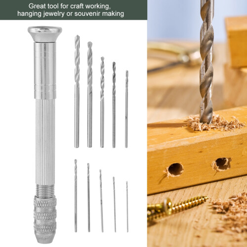 Mini Precision Hand Twist Drill with 10Pcs Drills Bits Punching Tool
