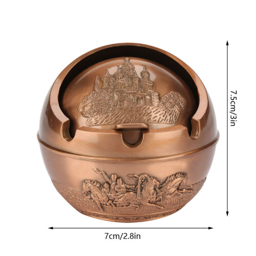 Runder Metallischer Reise-Zigarettenaschenbecher – Bronze, 7,5x7cm, Geschenkbereit 2