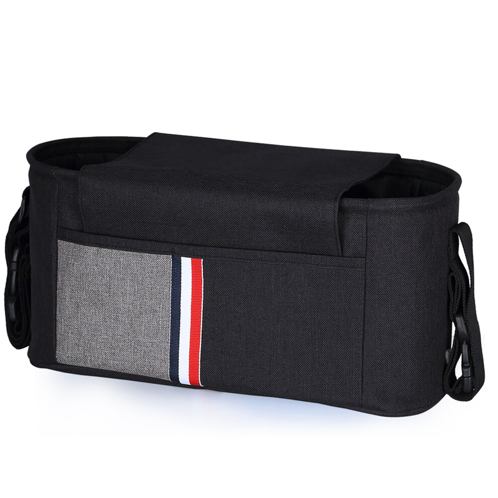 Universial Stroller Organizer Bag Diaper Bottle Storage Bag Cup Holder With Shoulder Strap Black