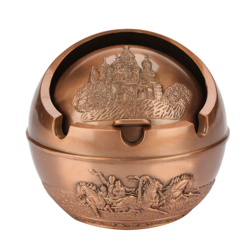 Runder Metallischer Reise-Zigarettenaschenbecher – Bronze, 7,5x7cm, Geschenkbereit 1