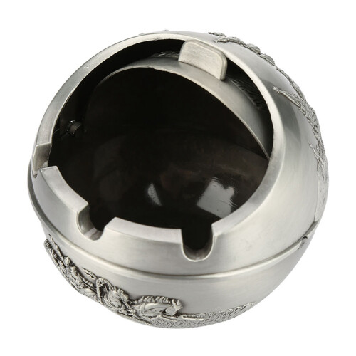 Runder Metall-Reise-Aschenbecher mit Deckel, Silber, 7,5 x 7 cm