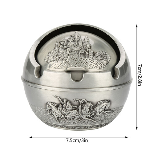 Runder Metall-Reise-Aschenbecher mit Deckel, Silber, 7,5 x 7 cm 1