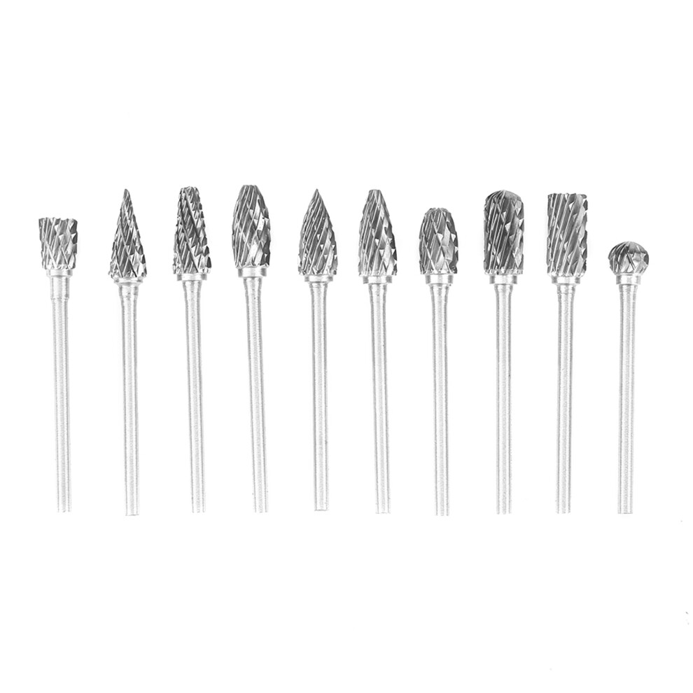 10Pcs Tungsten Carbide Steel Burrs Rotary Files Metalworking Carving Tool Set 3*6Mm 4081324109828