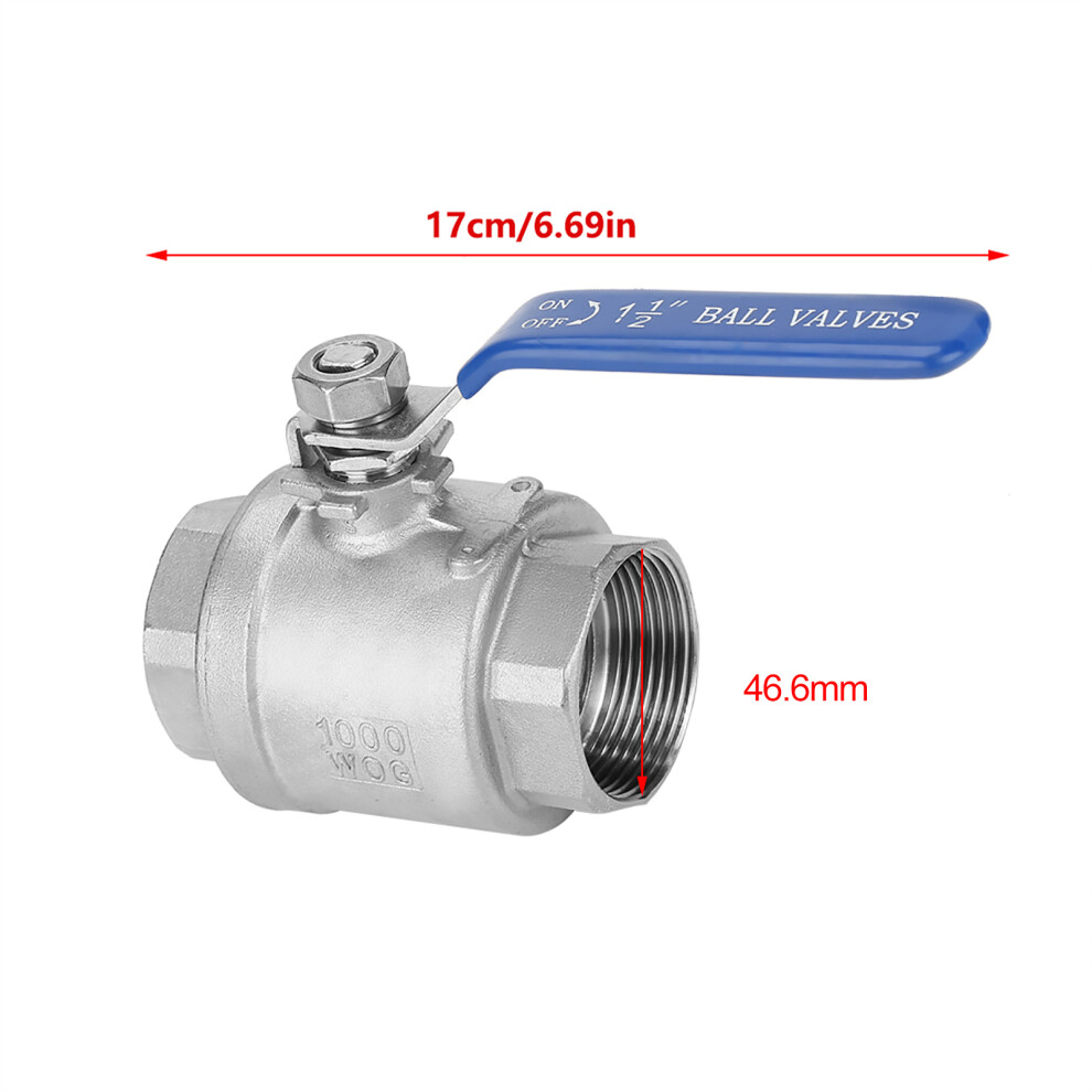 304 Stainless Steel Two Piece Full Port Female Thread Ball Valve 1Â1/2" Dn40 1000 Wog 6921324111163