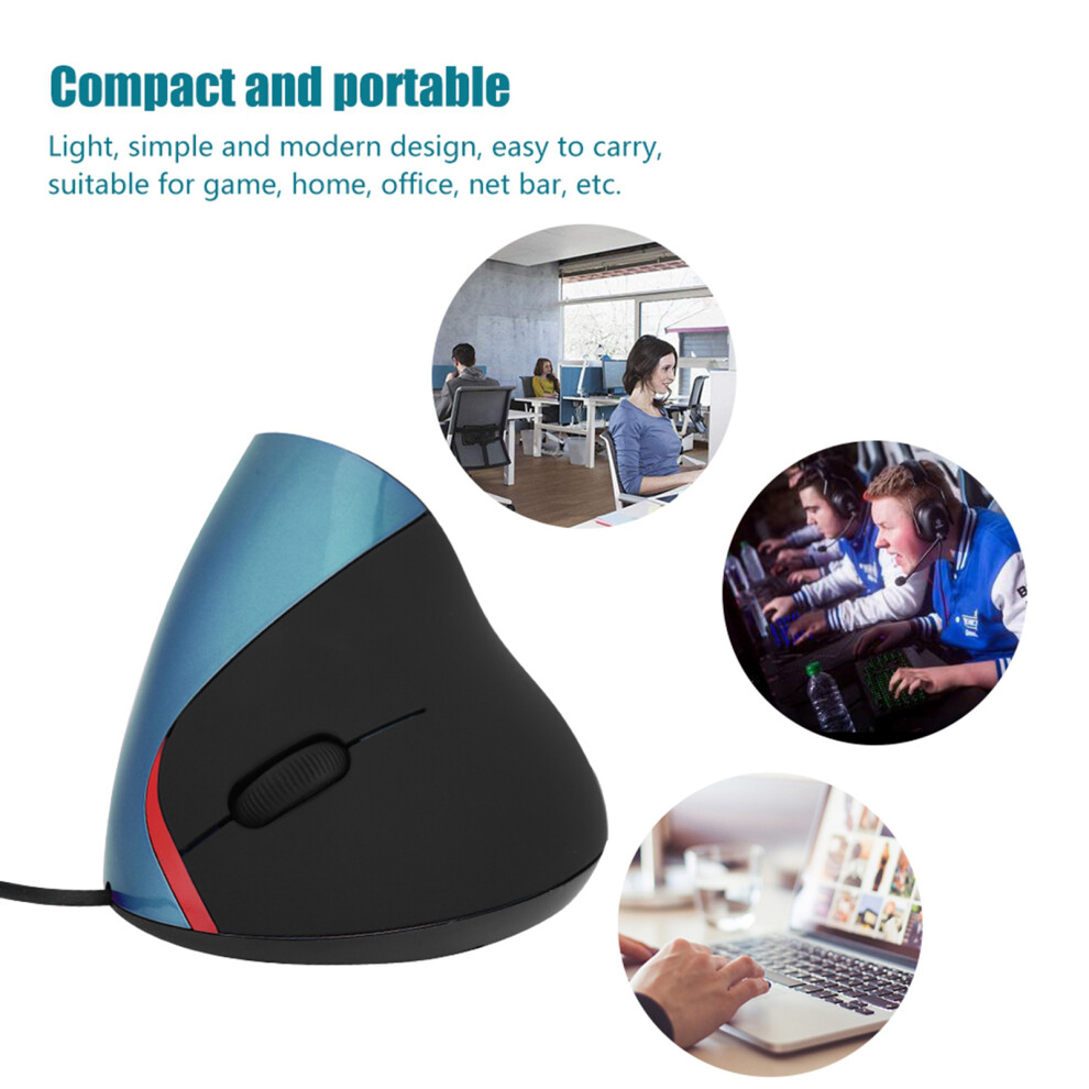 1600Dpi Usb Vertical Wired Mouse Ergonomic Design Wrist Rest Gaming Mice For Pc Laptop Blue 9381324114972