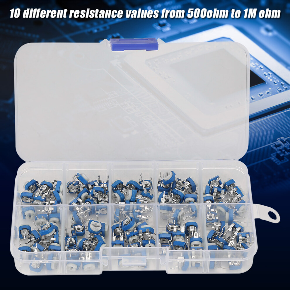 100Pcs 10 Values Blue White Variable Resistor Trimmer Pot Electronic Component With Box Rm065 8441324119122