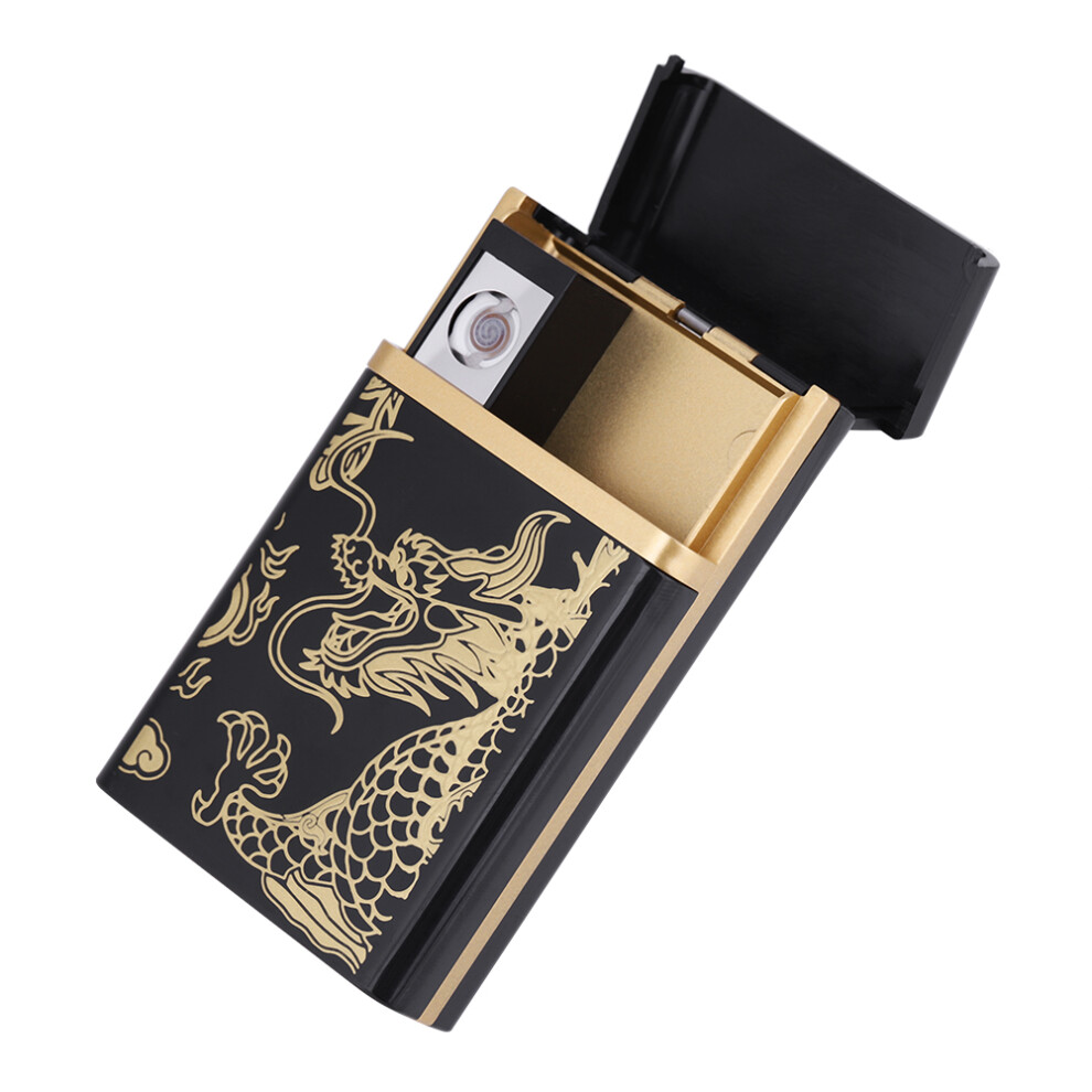 Golden Portable Cigarette Box With Super Mini Usb Rechargeable Electric Lighter ( Dragon)