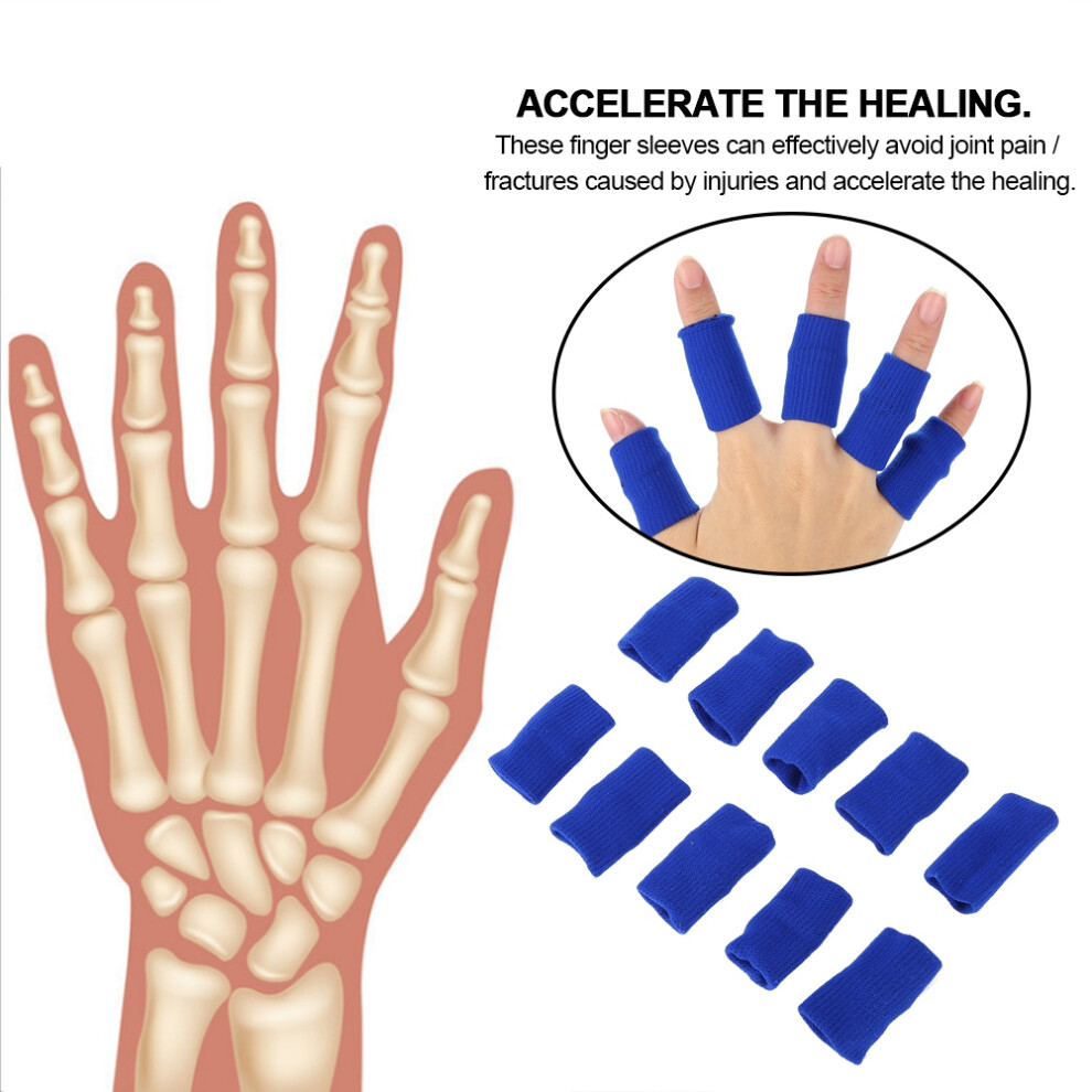 Blue 10Pcs Stretchy Fingers Sleeve Support Finger Protector Sports Aid Arthritis Band Wraps (Blue)